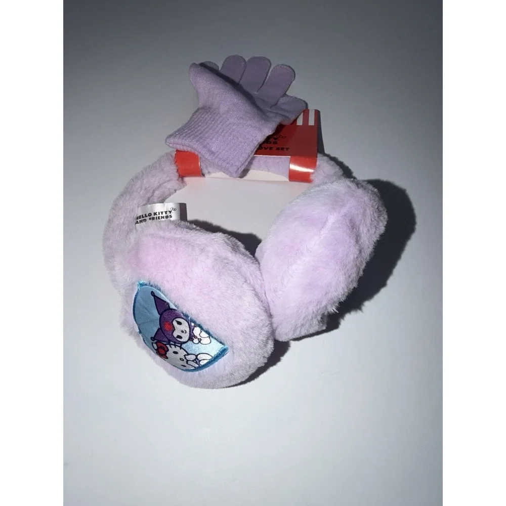 Hello Kitty Earmuffs 1 Glove Set Girls Kids Winter Lavender Sanrio Graphic Gift
